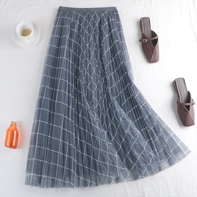 New early spring style, mesh skirt, plaid print pleated skirt  3709 leather skirt durable