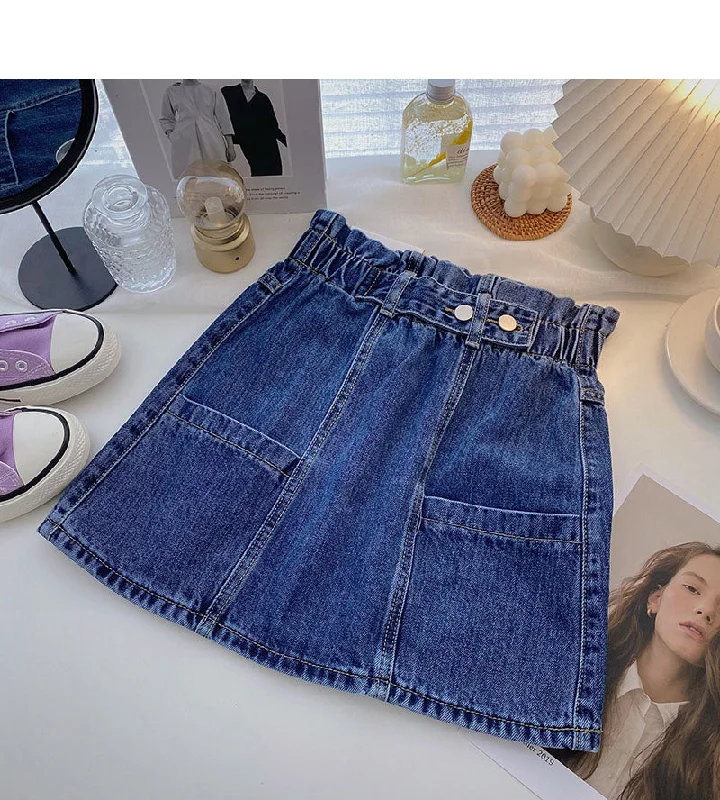 Versatile slim elastic waist denim Vintage A-line skirt  5340 casual skirt length