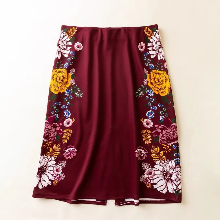 Spring and summer fashion, temperament, loose, high waist, slit A line skirt, printed skirt  3620 lace skirt feminine