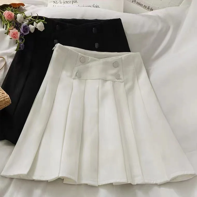 Temperament breasted high waist skirt, simple pure color A line pleated skirt  3616 wool skirt warm