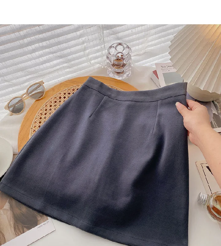 Korean solid color versatile slim high waist A-shaped skirt  5446 cashmere skirt fine