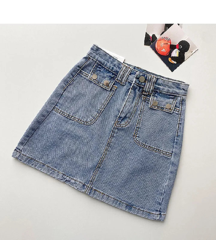 The new Korean small pocket design shows a thin hip wrapped denim skirt  5331 cotton skirt soft