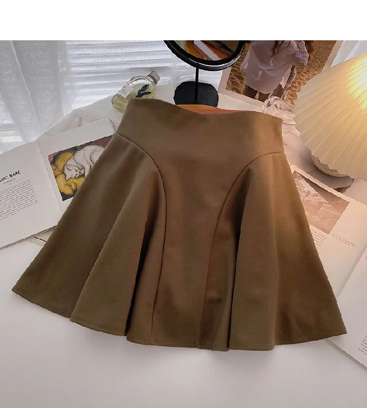 Korean fashion Hong Kong style leisure solid color anti light high waist skirt  5497 asymmetrical skirt cut