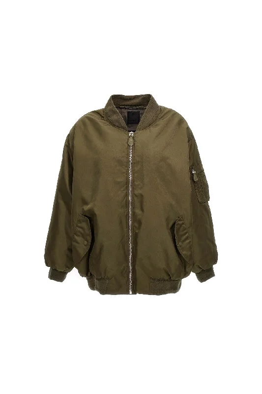 Givenchy Women Oversized Hooded Bomber Jacket In Nylon Dark Green Nylon Fabric Polyester Fabric Spandex Fabric