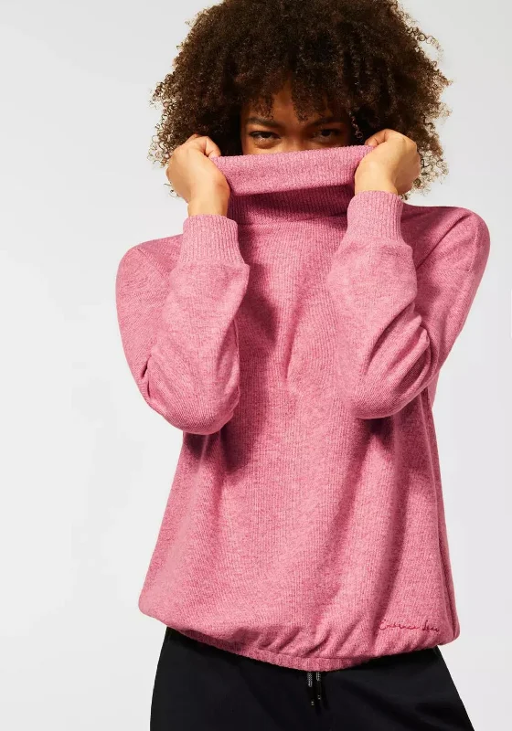 Street One Turtleneck Elasticated Hem Pullover, Raspberry Melange Boat Neck Sweater