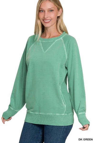 Green French Terry Pullover Fleece Warm Pullover