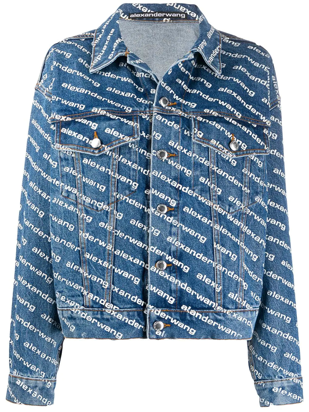 GAME - DEEP BLUE W WHITE LOGO PRINT DENIM JACKET Ribbed Jacket Pleated Jacket Ruffled Jacket