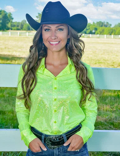 Cowgirl Tuff Neon Yellow Sport Button-Up Pullover Wrist Length Sleeve