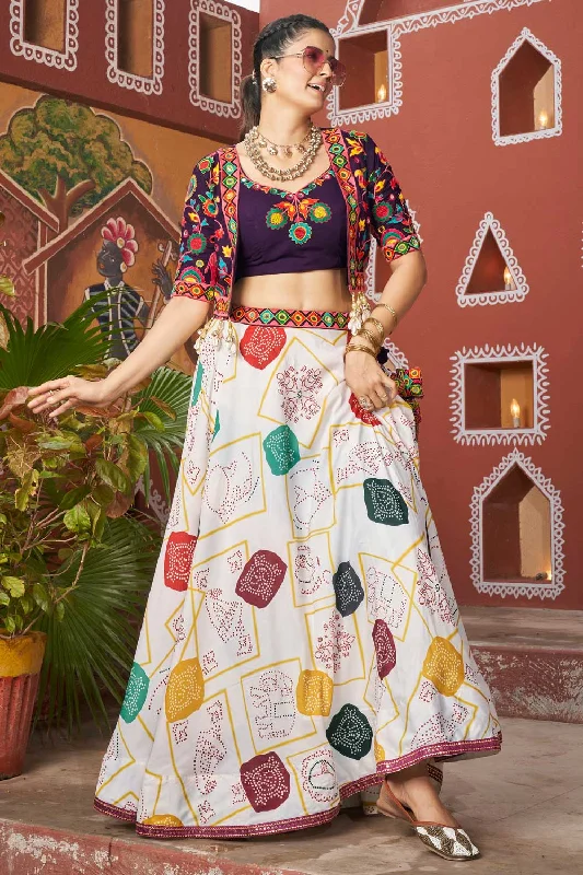 Appealing Readymade Lehenga Choli With Jacket In White Color Herringbone Jacket Checkered Jacket Solid Jacket