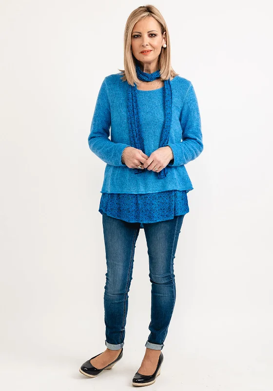 Seventy1 One Size Knit Pullover & Scarf Set, Blue Tapered Sleeve Pullover