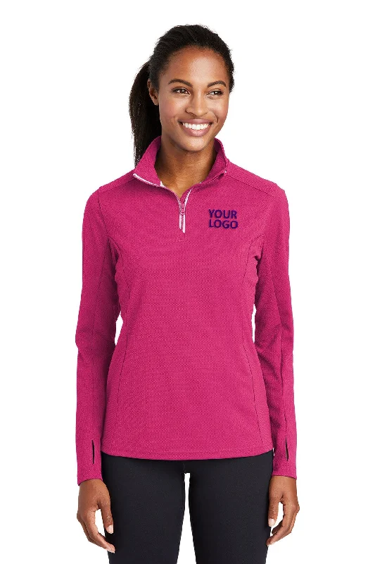 Sport-Tek Ladies Sport-Wick Textured Customized 1/4-Zip Pullovers, Pink Raspberry Tapered Sleeve Pullover