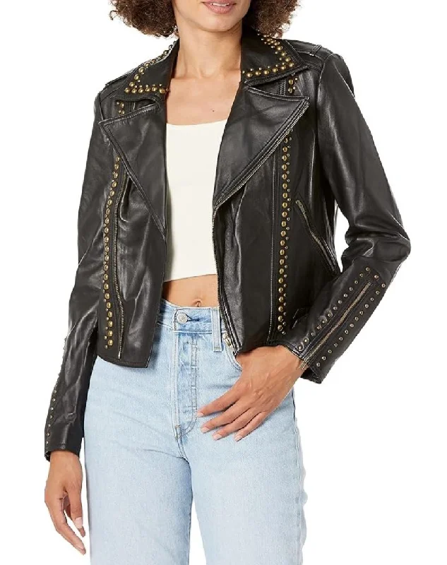 Serena Studded Black Biker Leather Jacket Jacket Blazer Coat