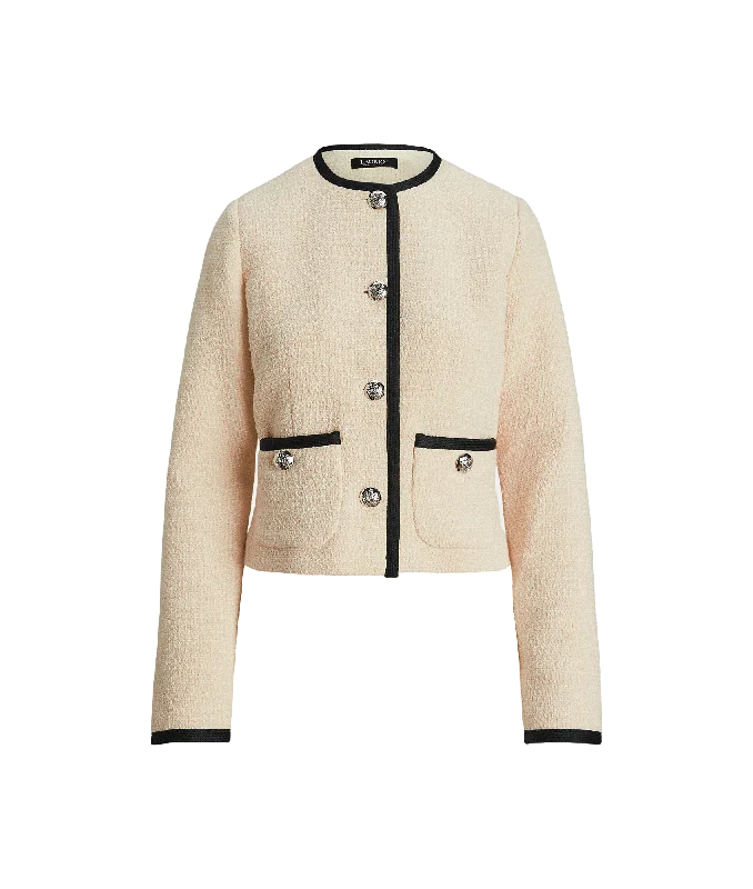 Two-tone Bouclé Cropped Jacket - Cream Fitted Jacket Loose Jacket Oversized Jacket