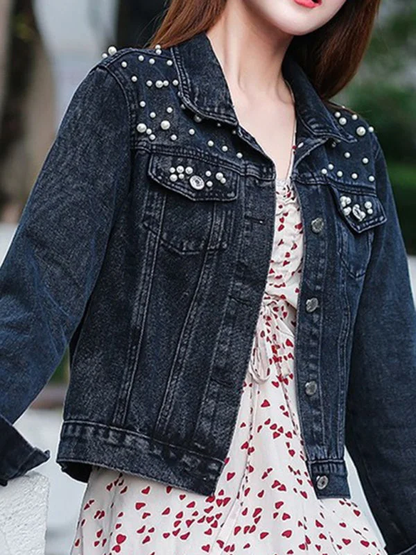 Women's heavy beaded loose denim jacket Herringbone Jacket Houndstooth Jacket Plaid Jacket