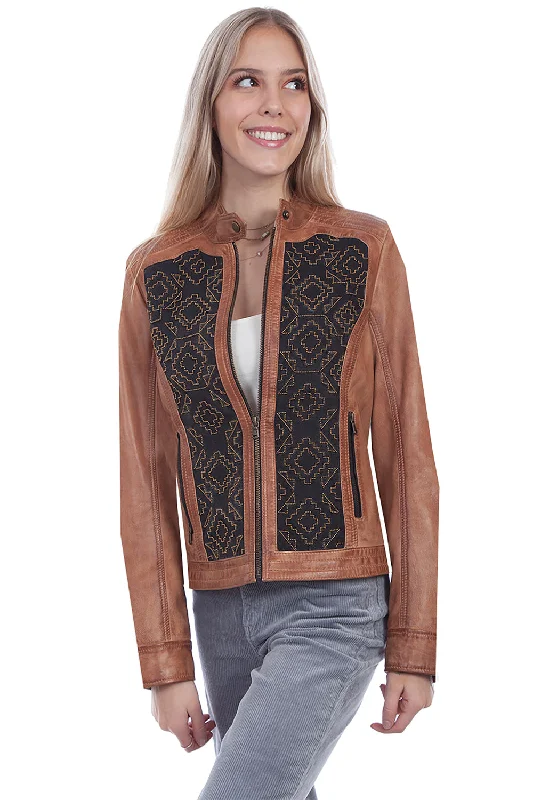 Scully Womens Cognac Lamb Leather Beaded Panel Jacket M Lace Jacket Ribbed Jacket Sequined Jacket