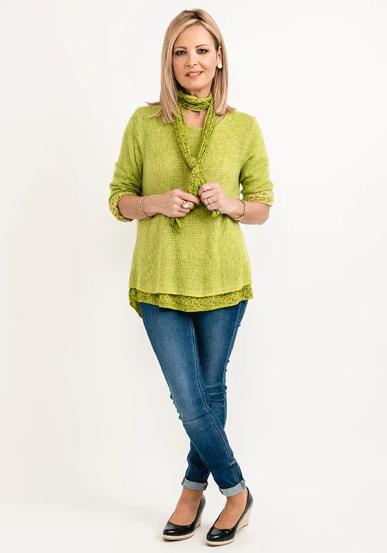 Seventy1 One Size Knit Pullover & Scarf Set, Green Set Sleeve Pullover