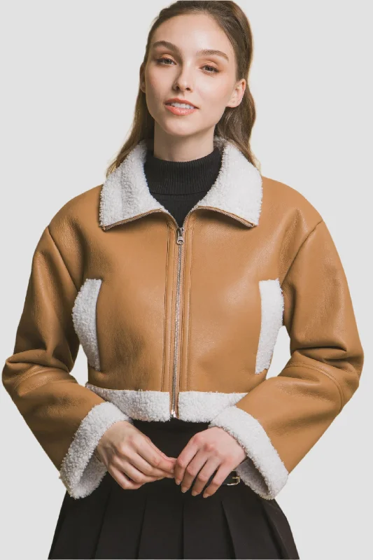 Cropped Shearling Vegan Faux Leather Jacket Jacket Blazer Coat