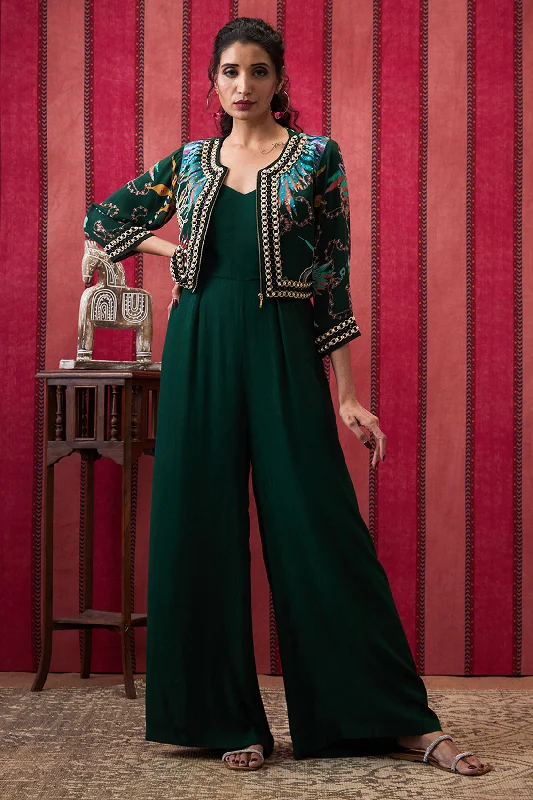 Aisha Jumpsuit With Embroidered Jacket Rayon Fabric Velvet Fabric Corduroy Fabric