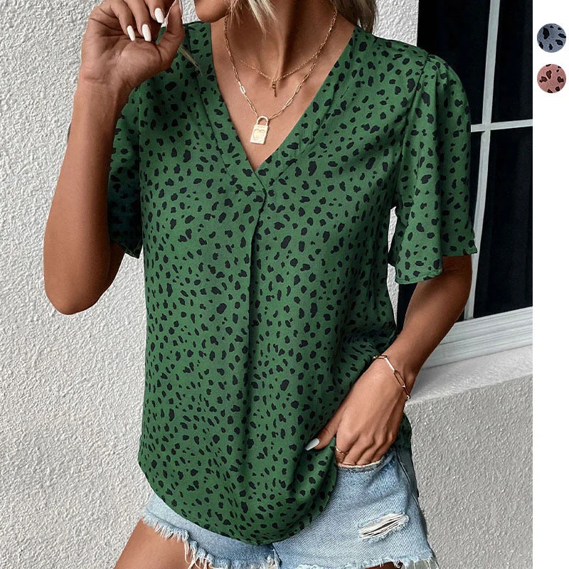 IKEARLAX New Cross-border popular Summer New 2025 Women's Clothing Pullover Top Leopard Print V-Neck Shirt Soft Wool Sweater