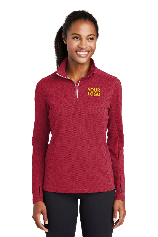 Sport-Tek Ladies Sport-Wick Textured Custom 1/4-Zip Pullovers, Deep Red Wide Sleeve Pullover