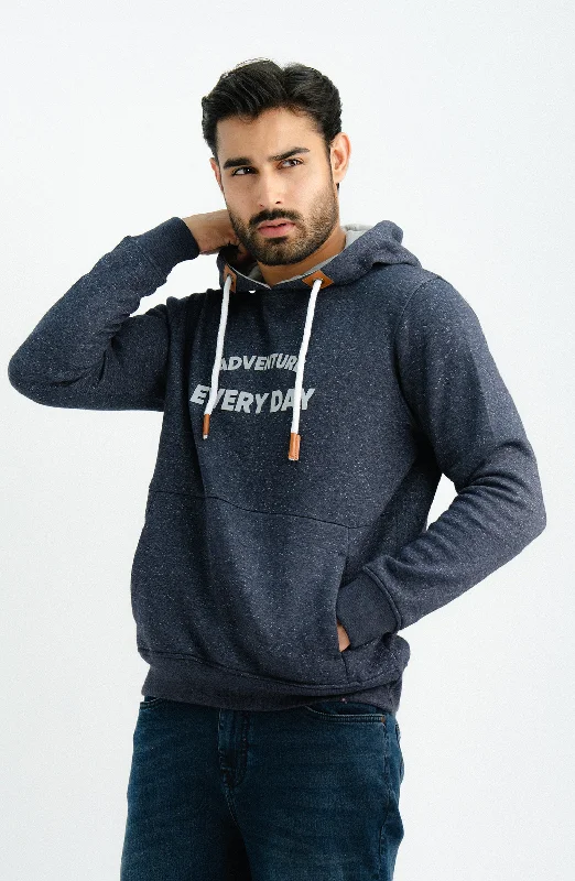 Textured Neps Pullover Navy Blue Hooded Pullover Sweater