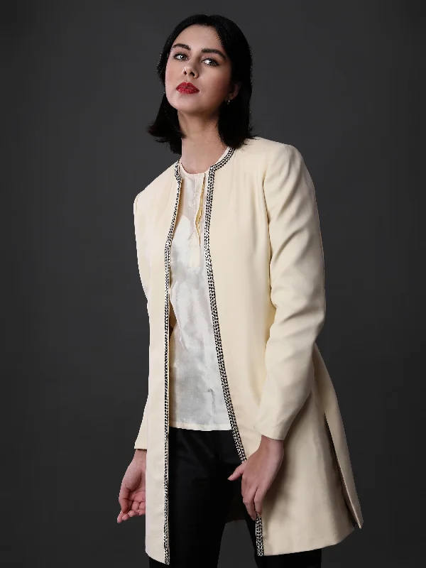 ECRU BEADED OPEN JACKET Satin Jacket Silk Jacket Chiffon Jacket