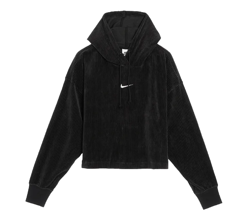 W Nike Velour Cropped Pullover Hood Bardot Neck Top