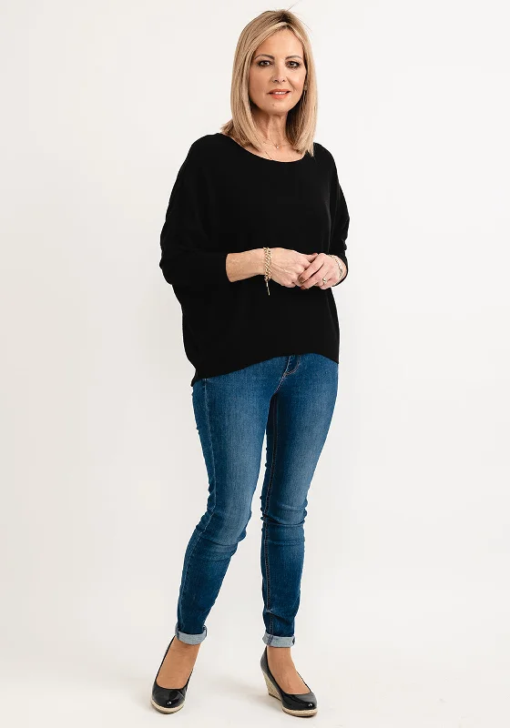 Seventy1 One Size Batwing Sleeve Knit Pullover, Black Three Quarter Sleeve