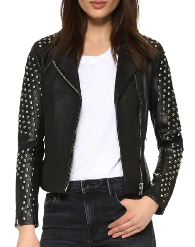 Diana Black Biker Leather Jacket Cardigan Sweater Pullover