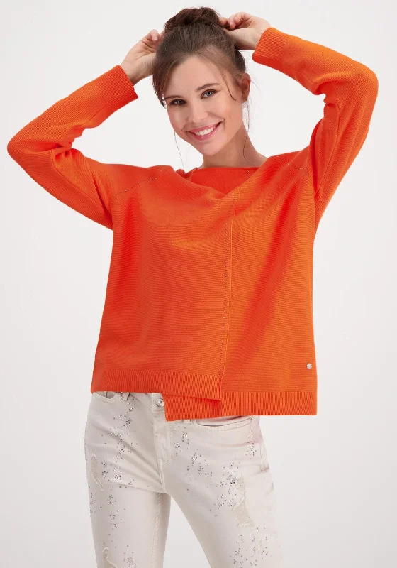 Monari Asymmetrical Knit Pullover, Orange Seamless Knit Pullover