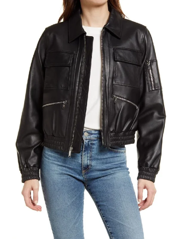 Uma Black Oversized Leather Jacket Snapped Jacket Toggled Jacket Drawstring Jacket