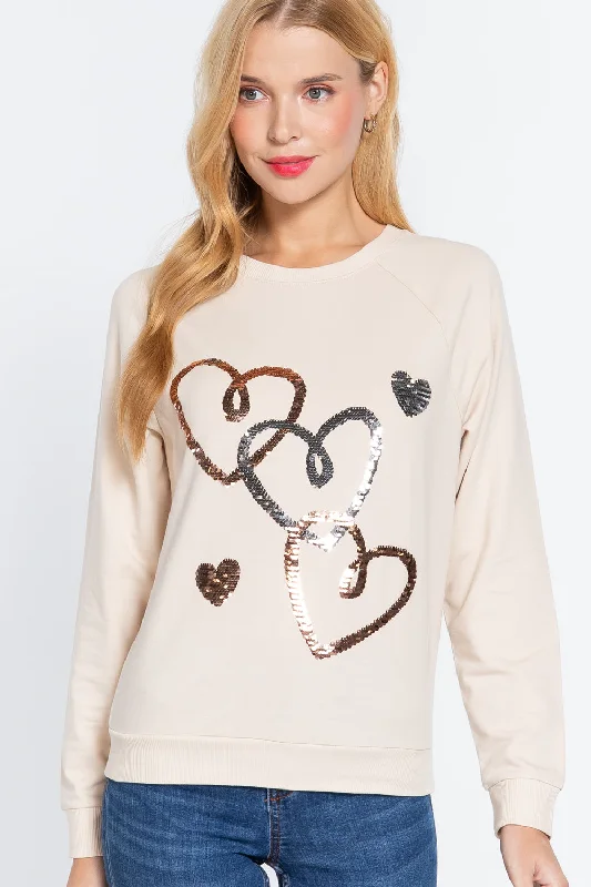 Sequins French Terry Pullover Top Long Sleeve Pullover