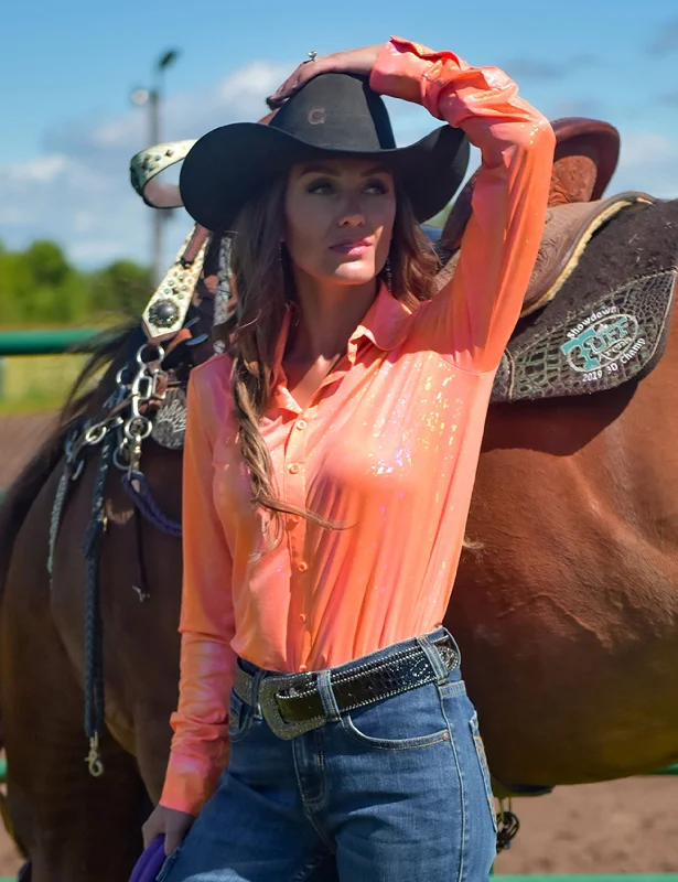 Cowgirl Tuff Tangerine Sport Button-Up Pullover Spaghetti Sleeve Top