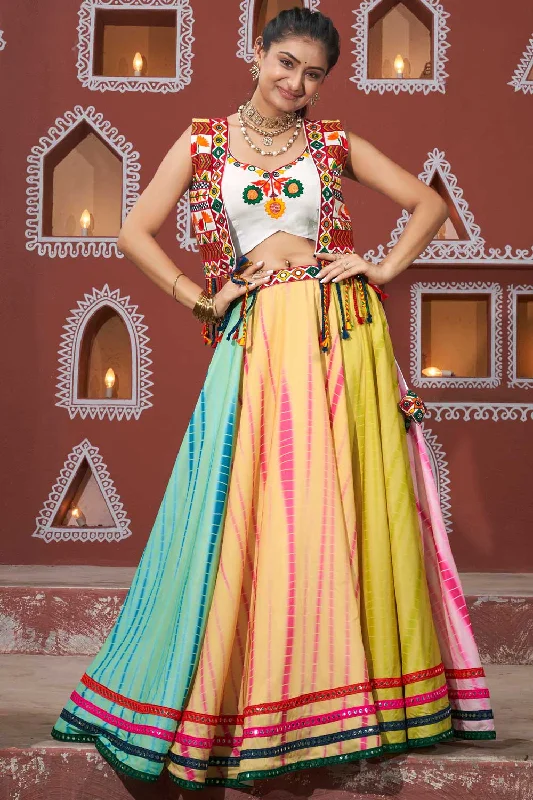 Captivating Readymade Lehenga Choli With Jacket In Multi Color Collared Jacket Crew Neck Jacket Turtle Neck Jacket