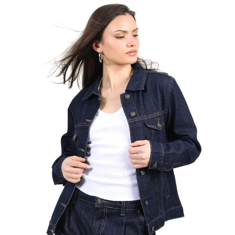 Brave Soul Bloom Denim Jacket - Dark wash V-Neck Jacket Boat Neck Jacket Square Neck Jacket