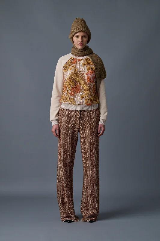 Sun Floral Sequin Pullover Notched Neck Pullover