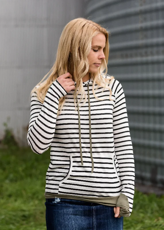 Striped Hooded Pullover Top - FINAL SALE Ruffle Neck Pullover