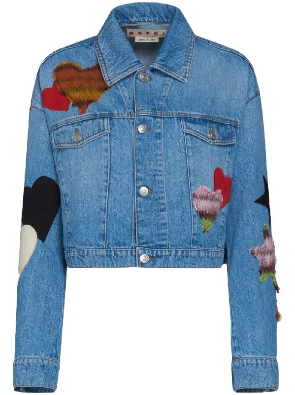 HEART PATCHS-DETAIL DENIM JACKET Denim Jacket Leather Jacket Suede Jacket