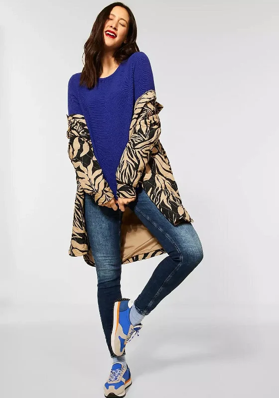 Street One Ribbed Light Pullover, Cobalt Blue Fitted Ribbed Sweater