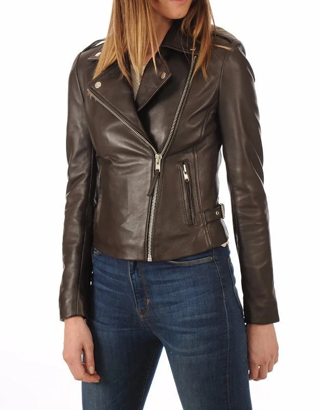 Rogue Brown Leather Biker Jacket Satin Jacket Silk Jacket Chiffon Jacket