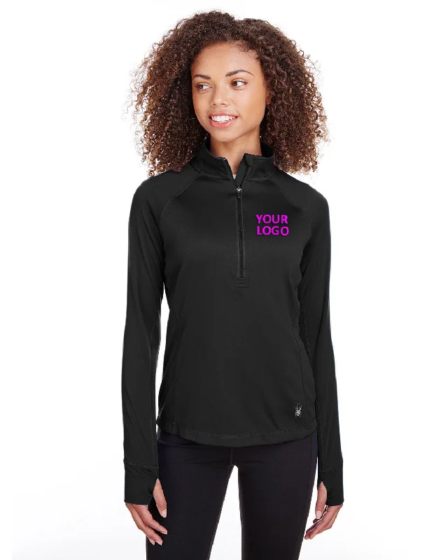 Spyder Ladies Freestyle Half-Zip Pullovers, Black Shirred Sleeve Feminine