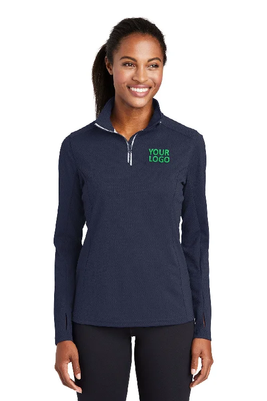 Sport-Tek Ladies Sport-Wick Textured Customized 1/4-Zip Pullovers, True Navy Three Quarter Sleeve