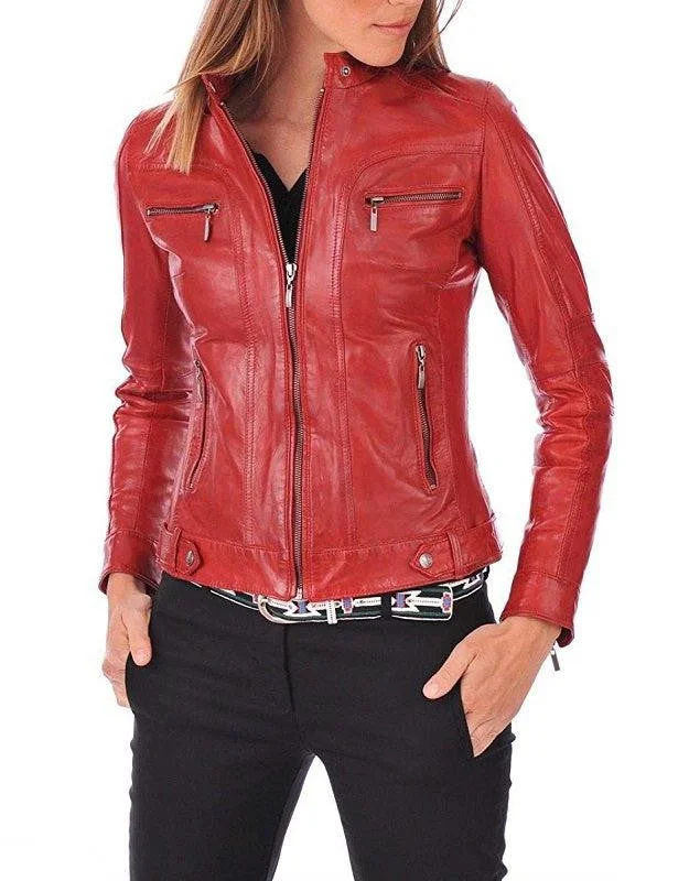 Odyssey Red Leather Biker Jacket Rayon Jacket Velvet Jacket Corduroy Jacket