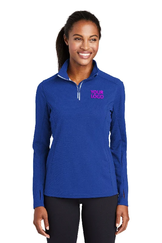 Sport-Tek Ladies Sport-Wick Textured Customized 1/4-Zip Pullovers, True Royal Spaghetti Sleeve Top