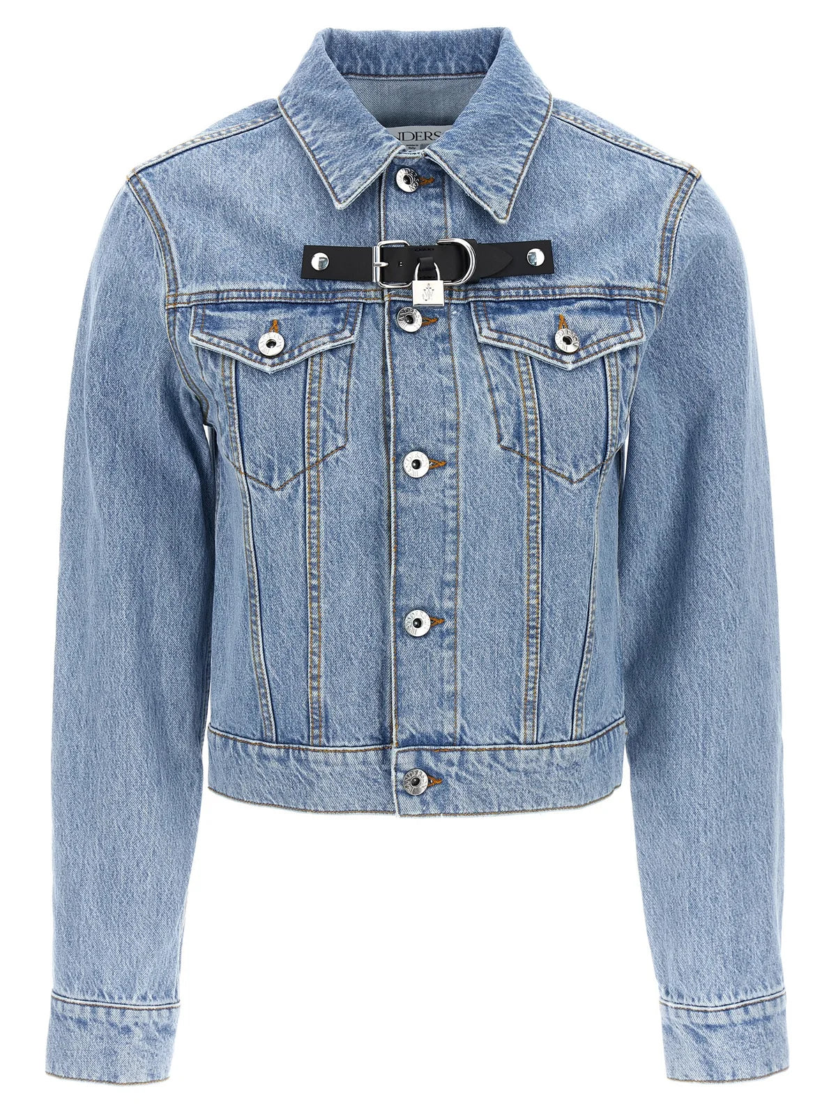 JW Anderson Women Padlock Strap Trucker Jacket In Blue Tiered Jacket Buttoned Jacket Zippered Jacket