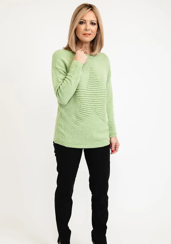 Seventy1 One Size Star Ribbed Star Knit Pullover, Light Green Tight Sleeve Top