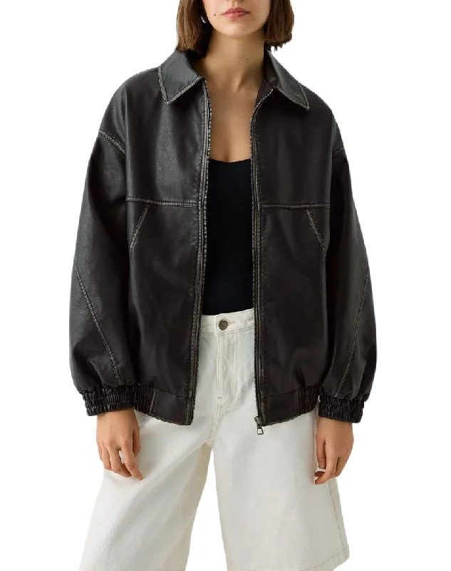 Flair Vintage Brown Bomber Leather Jacket Belted Jacket Elasticated Jacket Padded Jacket