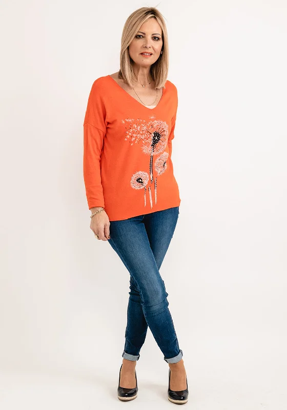 Seventy1 One Size Dandelion Knit Pullover, Orange Slim Sleeve Pullover