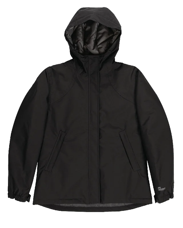 Berne Black 100% Nylon Ladies Coastline Waterproof Rain Jacket Insulated Jacket Fitted Jacket Loose Jacket