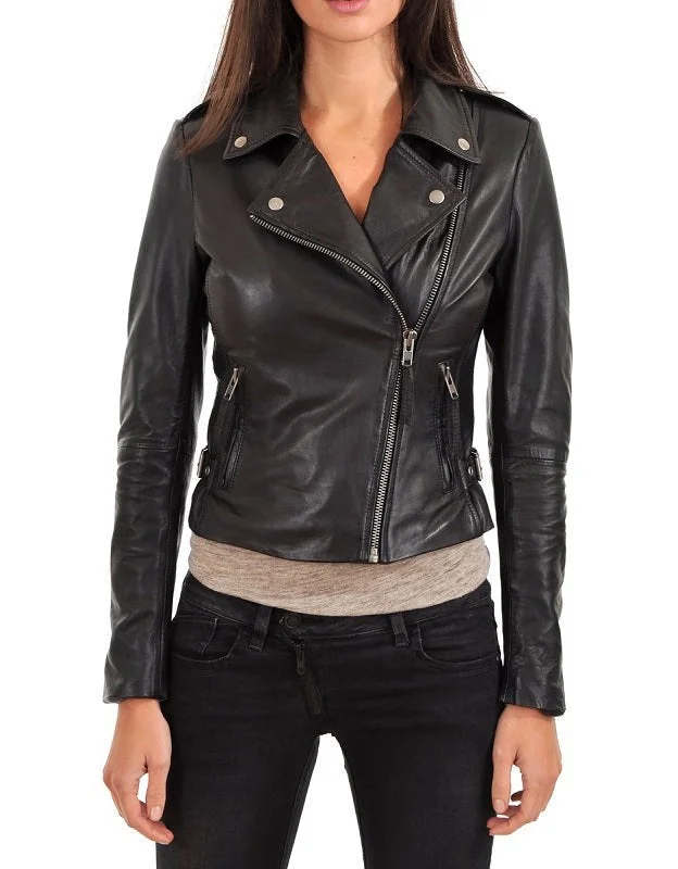 Aura Black Leather Biker Jacket Print Jacket Jacquard Jacket Embroidered Jacket